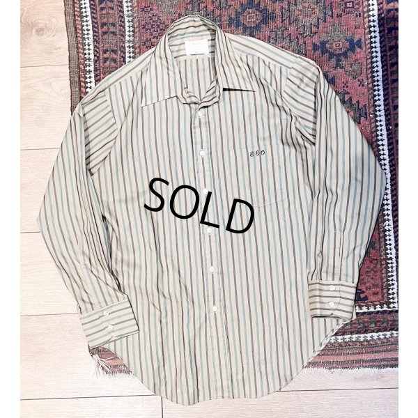 画像1: 70's【ビンテージ】【Arrow kent collection】アロー【ベージュ×緑】ストライプ【ポリコットンシャツ】【16-33】  