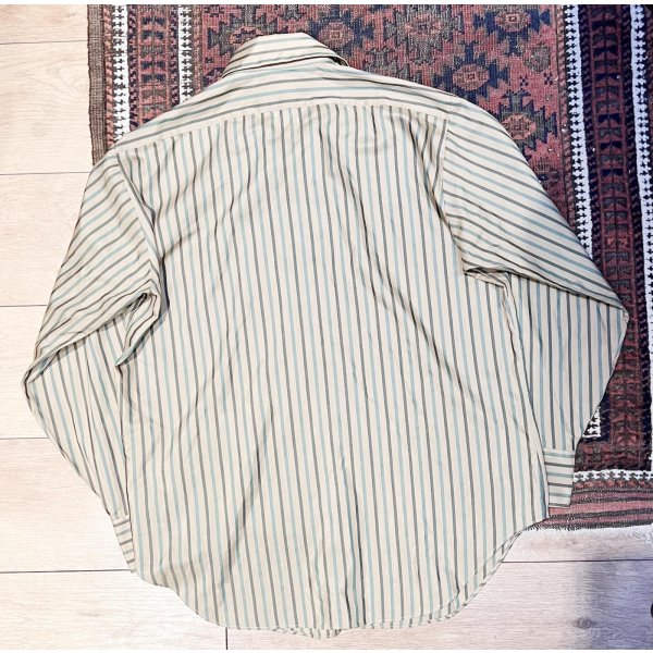 画像3: 70's【ビンテージ】【Arrow kent collection】アロー【ベージュ×緑】ストライプ【ポリコットンシャツ】【16-33】  