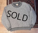 80’s ノルウェー製【L.L.Bean】【ＬＬビーン】【バーズアイ】【白×黒】【ウールニットセーター】【サイズＬ】 