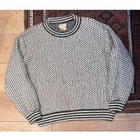 80’s ノルウェー製【L.L.Bean】【ＬＬビーン】【バーズアイ】【白×黒】【ウールニットセーター】【サイズＬ】 