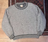 80’s ノルウェー製【L.L.Bean】【LLビーン】【バーズアイ】【白×黒】【ウールニットセーター】【サイズL】