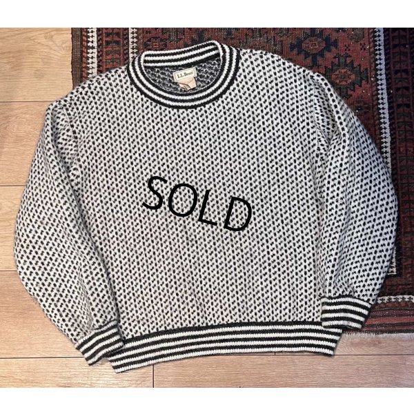 画像1: 80’s ノルウェー製【L.L.Bean】【ＬＬビーン】【バーズアイ】【白×黒】【ウールニットセーター】【サイズＬ】 