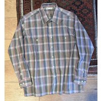 【ビンテージ】【Pierre Cardin】ピエールカルダン【紺×赤×緑チェック柄】【ポリコットン】長袖シャツ【サイズL】 