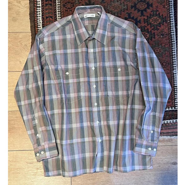 画像1: 【ビンテージ】【Pierre Cardin】ピエールカルダン【紺×赤×緑チェック柄】【ポリコットン】長袖シャツ【サイズL】 