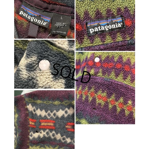 画像2: 90s ビンテージ【パタゴニア】patagonia【雪無し】紫ｘ緑ｘエンジ【サカジャウィア柄】【スナップT】【フリースプルオーバー】【サイズＬ】 
