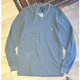 画像1: 【ビンテージ】【PORO RALPH LAUREN】【ラルフローレン】ロンT チャコールｘ白ふちどり Vネック【サーマルロンT】【サイズL】<br> (1)