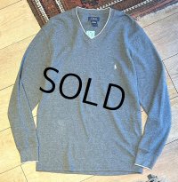 【ビンテージ】【PORO RALPH LAUREN】【ラルフローレン】ロンT チャコールｘ白ふちどり Vネック【サーマルロンT】【サイズL】 