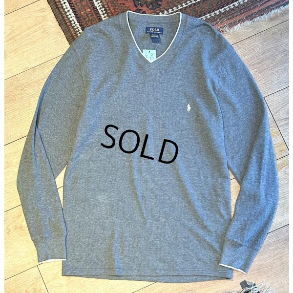 画像1: 【ビンテージ】【PORO RALPH LAUREN】【ラルフローレン】ロンT チャコールｘ白ふちどり Vネック【サーマルロンT】【サイズL】 