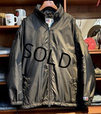  【ビンテージ】【RUSSELL】ラッセル フリース裏地 フード付き【黒】ナイロン フルジップジャケット【サイズXL】 