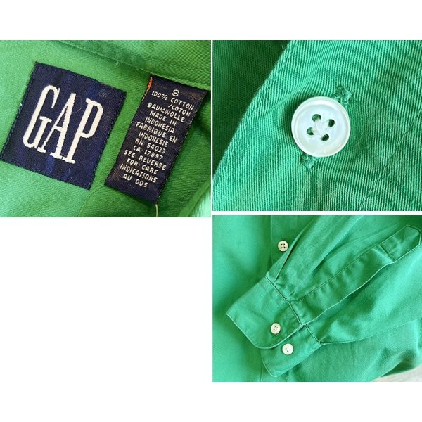 画像2: 90’ｓ【ビンテージ】【オールドギャップ】【GAP】【緑】無地【コットンシャツ】【サイズＳ】 