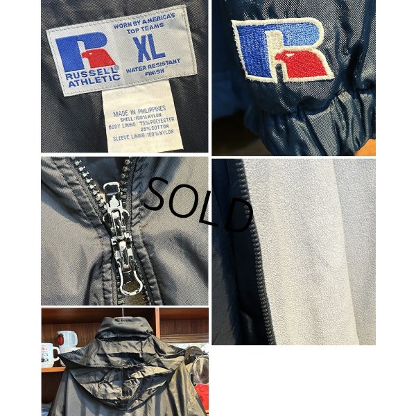 画像2:  【ビンテージ】【RUSSELL】ラッセル フリース裏地 フード付き【黒】ナイロン フルジップジャケット【サイズXL】 