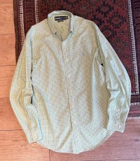 ビンテージ【ラルフローレン】POLO ralph lauren クラシックフィット 黄緑チェック ボタンダウン【コットンシャツ】【US 14 1/2】 