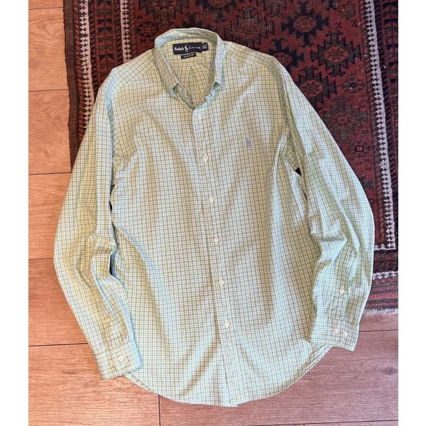 画像1: ビンテージ【ラルフローレン】POLO ralph lauren クラシックフィット 黄緑チェック ボタンダウン【コットンシャツ】【US 14 1/2】 