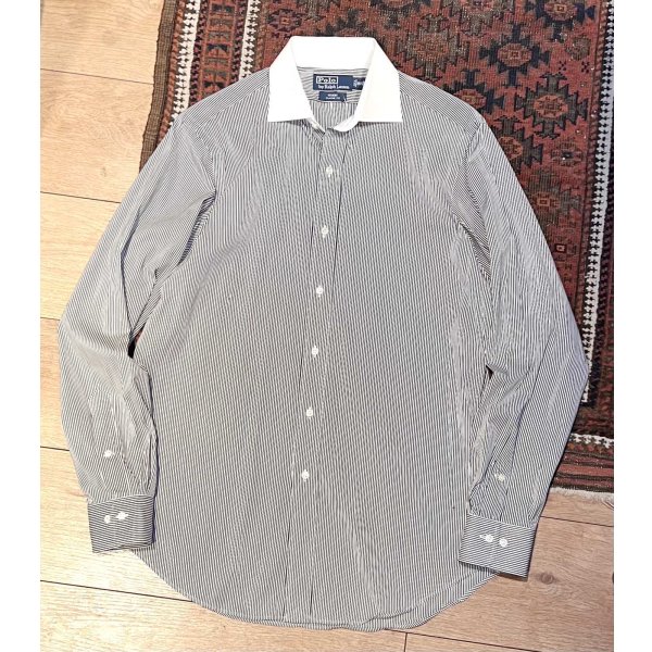 画像1: ビンテージ POLO RALPH LAUREN【ラルフローレン】【白x黒】REGENT クラシックフィット【クレリックシャツ】【15 1/2 M】 