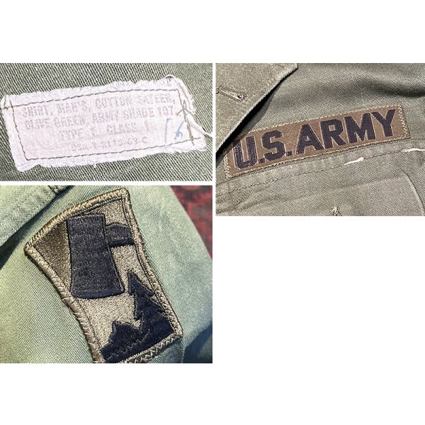 画像2: 【60's】【米軍実物】【ビンテージ】【U.S.ARMY】【OG107】ワッペン付き【ユーティリティシャツ】【サイズS程度】 