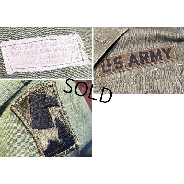 画像2: 【60's】【米軍実物】【ビンテージ】【U.S.ARMY】【OG107】ワッペン付き【ユーティリティシャツ】【サイズS程度】 