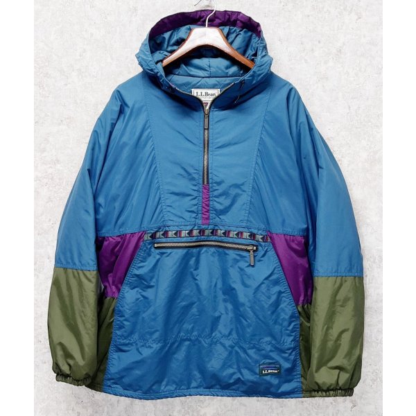 画像1: 〜90's【USA製】ビンテージ【L.L.Bean】【LLビーン】エメラルドグリーン×紫×カーキ【チロリアン】シンサレート【アノラックパーカー】【サイズM】