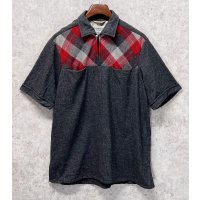 〜60’ｓ【ビンテージ】【グレーｘ赤アーガイル柄】ハーフジップ【半袖ウールシャツ】プルオーバーシャツ【サイズＬ】 
