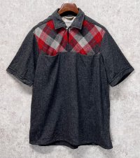 〜60’ｓ【ビンテージ】【グレーｘ赤アーガイル柄】ハーフジップ【半袖ウールシャツ】プルオーバーシャツ【サイズＬ】 