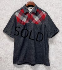 〜60’s【ビンテージ】【グレーx赤アーガイル柄】ハーフジップ【半袖ウールシャツ】プルオーバーシャツ【サイズL】