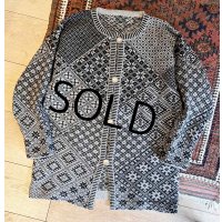 黒ｘグレー 雪柄【ノルディックカーディガン】ウールカーディガン 