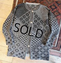 黒ｘグレー 雪柄【ノルディックカーディガン】ウールカーディガン 