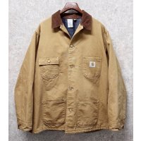 〜90's USA製【ビンテージ】【Carhartt】【カーハート】バックプリント付き【ブランケット裏地付き】【キャメル】ダック地 【ミシガンチョアコート】【ダックジャケット】54TALL 