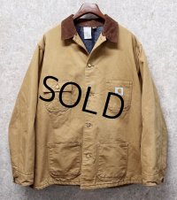 〜90's USA製【ビンテージ】【Carhartt】【カーハート】バックプリント付き【ブランケット裏地付き】【キャメル】ダック地 【ミシガンチョアコート】【ダックジャケット】54TALL 
