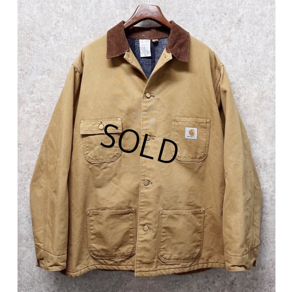 画像1: 〜90's USA製【ビンテージ】【Carhartt】【カーハート】バックプリント付き【ブランケット裏地付き】【キャメル】ダック地 【ミシガンチョアコート】【ダックジャケット】54TALL 