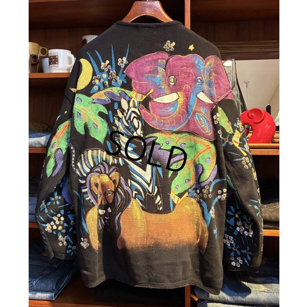 画像3: 90's〜【USA製】ビンテージ【KOLORWAY】【動物】アニマル柄 ハンドペイント【Vネック】コットンセーター【サイズL】 