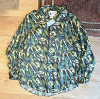 90's【ビンテージ】グーチ【goouch】【総柄 緑×黄色】【シルクシャツ】【サイズM】