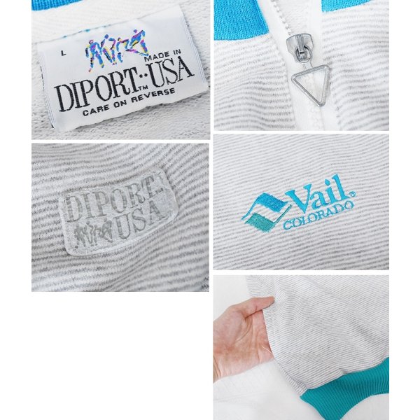 画像2: USA製【DIPORT】【グレーｘ白 マイクロボーダー】【ハーフジップ】【スウェット】【サイズＬ】 