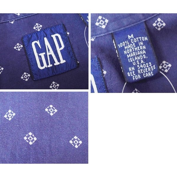 画像2: 90's【ビンテージ】【オールドギャップ】【GAP】【紺×白模様】【コットンボタンダウンシャツ】【サイズM】