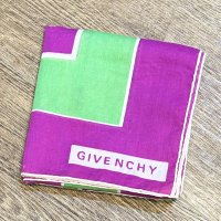 70's~【ビンテージ】GIVENCHY オールド【ジバンシー】黄緑ｘ紫【スカーフ】ハンカチ 