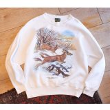 90's~ USA製【ビンテージ】【Leaps & Bounds】【Whitetail Deer】【HOME TEAM】オジロジカ 鹿プリント【イラストスウェット】【サイズL】 