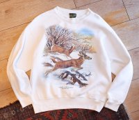 90's~ USA製【ビンテージ】【Leaps & Bounds】【Whitetail Deer】【HOME TEAM】オジロジカ 鹿プリント【イラストスウェット】【サイズL】 