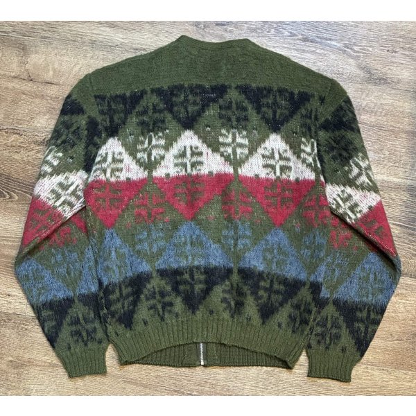 画像3: 70's~【ビンテージ】【PURITAN】ピューリタン 緑×黒×赤【アーガイル】【モヘアカーディガン】サイズ42