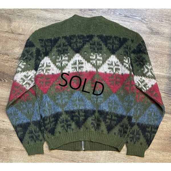 画像3: 70's~【ビンテージ】【PURITAN】ピューリタン 緑×黒×赤【アーガイル】【モヘアカーディガン】サイズ42 
