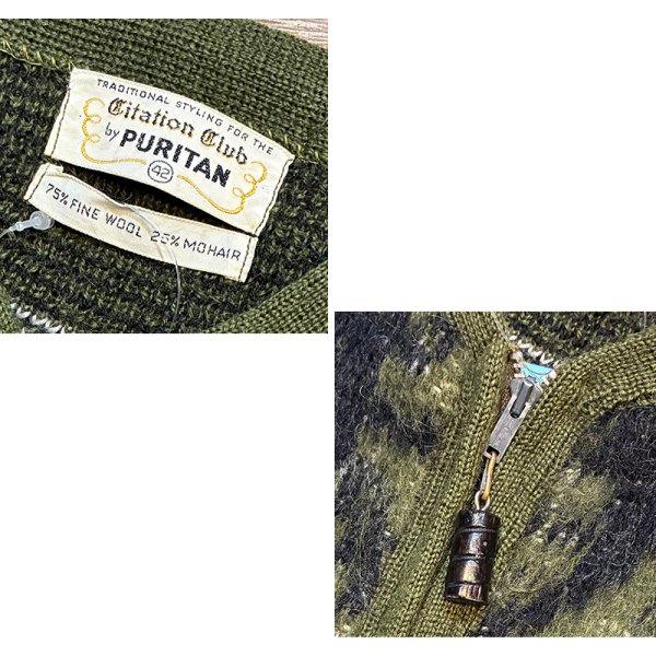 画像2: 70's~【ビンテージ】【PURITAN】ピューリタン 緑×黒×赤【アーガイル】【モヘアカーディガン】サイズ42