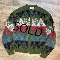 70's~【ビンテージ】【PURITAN】ピューリタン 緑×黒×赤【アーガイル】【モヘアカーディガン】サイズ42 