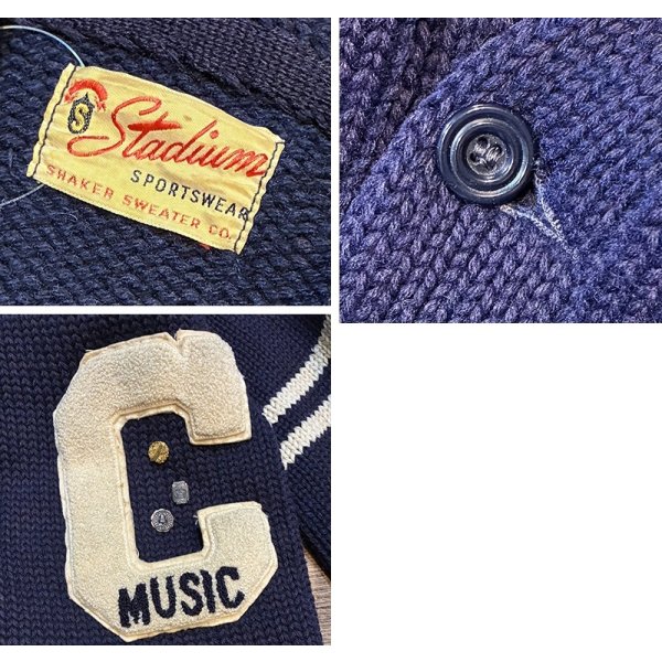 画像2: 50's【ビンテージ】【Stadium Sportswear】MUSIC【紺】【ウール】ローゲージカーディガン【レタードカーディガン】S程度 