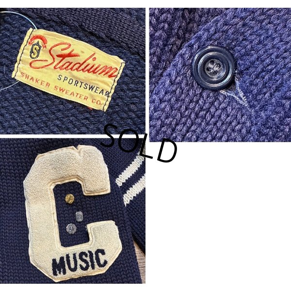 画像2: 50's【ビンテージ】【Stadium Sportswear】MUSIC【紺】【ウール】ローゲージカーディガン【レタードカーディガン】S程度 