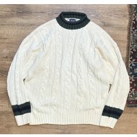 【ビンテージ】【オールドギャップ】【GAP】【生成り×緑】【モックネックコットンセーター】【サイズL】 