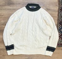 【ビンテージ】【オールドギャップ】【GAP】【生成り×緑】【モックネックコットンセーター】【サイズL】