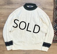 【ビンテージ】【オールドギャップ】【GAP】【生成り×緑】【モックネックコットンセーター】【サイズL】 