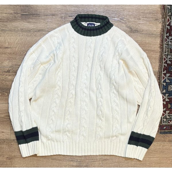 画像1: 【ビンテージ】【オールドギャップ】【GAP】【生成り×緑】【モックネックコットンセーター】【サイズL】
