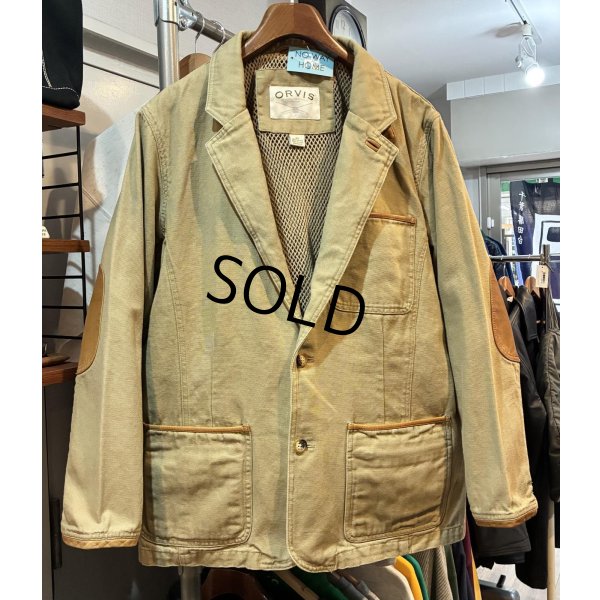 画像1: ORVIS【オービス】【ベージュ】レザーアクセント【ブルゾン】【コットンジャケット】 テーラードジャケット【サイズ40】 