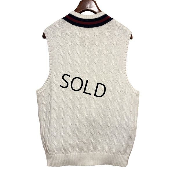 画像3: ほぼ未使用 ビンテージ【ラルフローレン】【白×紺×青ライン】Vネック【コットンニットベスト】【サイズL】 