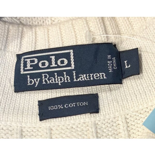 画像2: ほぼ未使用 ビンテージ【ラルフローレン】【白×紺×青ライン】Vネック【コットンニットベスト】【サイズL】 