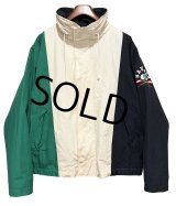 90's【ビンテージ】【nautica】【ノーティカ】【白×紺×緑】切替【ロゴ入り】ジップアップブルゾン【サイズL】 